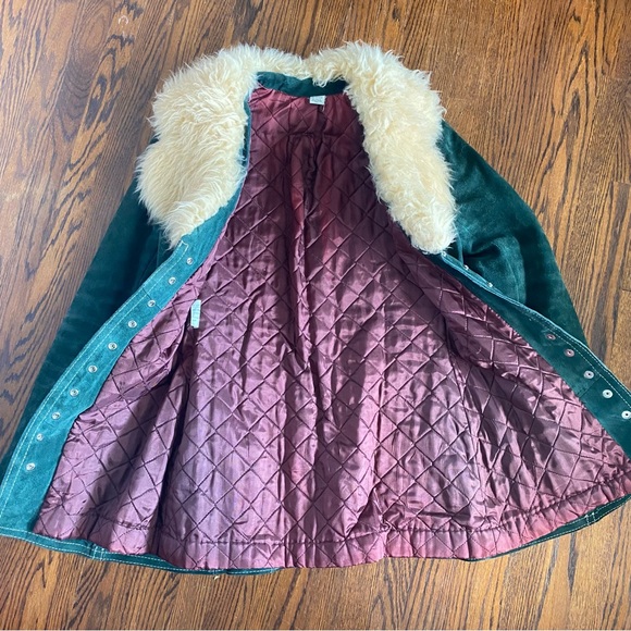 Vintage Suede Jacket w/ Fur Collar 🌲Forest Green, Buttoned, Penny Lane Style😍 - Picture 7 of 16